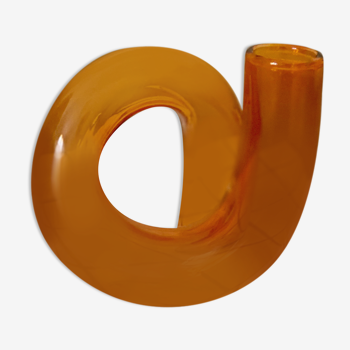 Minimalist soliflore vase in retro orange blown glass