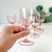6 vintage faceted pink red wine glasses – 1950s – French elegance