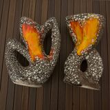2 Vases En Écume De Mer Vallauris Orange 16cm