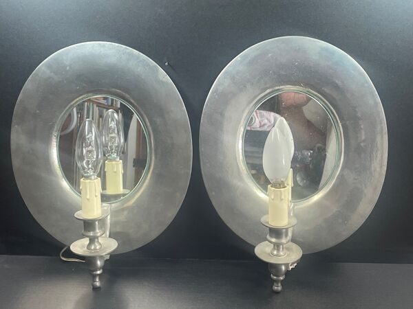 Paire d'appliques style médiévale étain et miroir