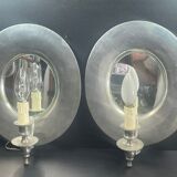 Pair of medieval style wall lamp pewter and mirror