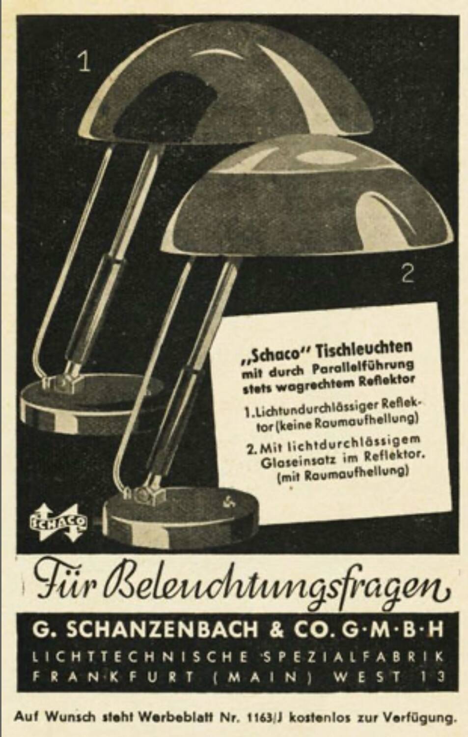 Bauhaus design lamp Schaco 1940