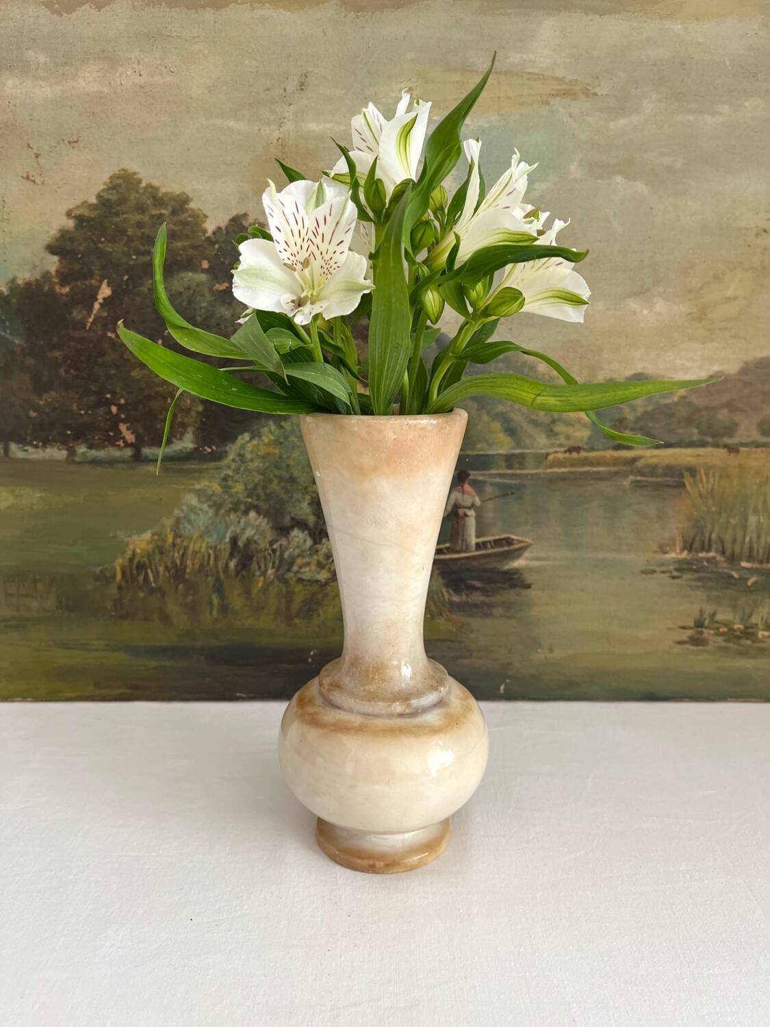 Vintage alabaster-style resin vase