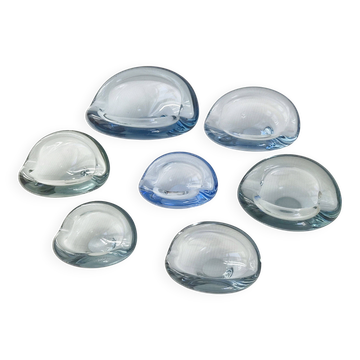 Set of 7 vintage Akva ashtrays by Per Lükten for Holmegaard 1950.