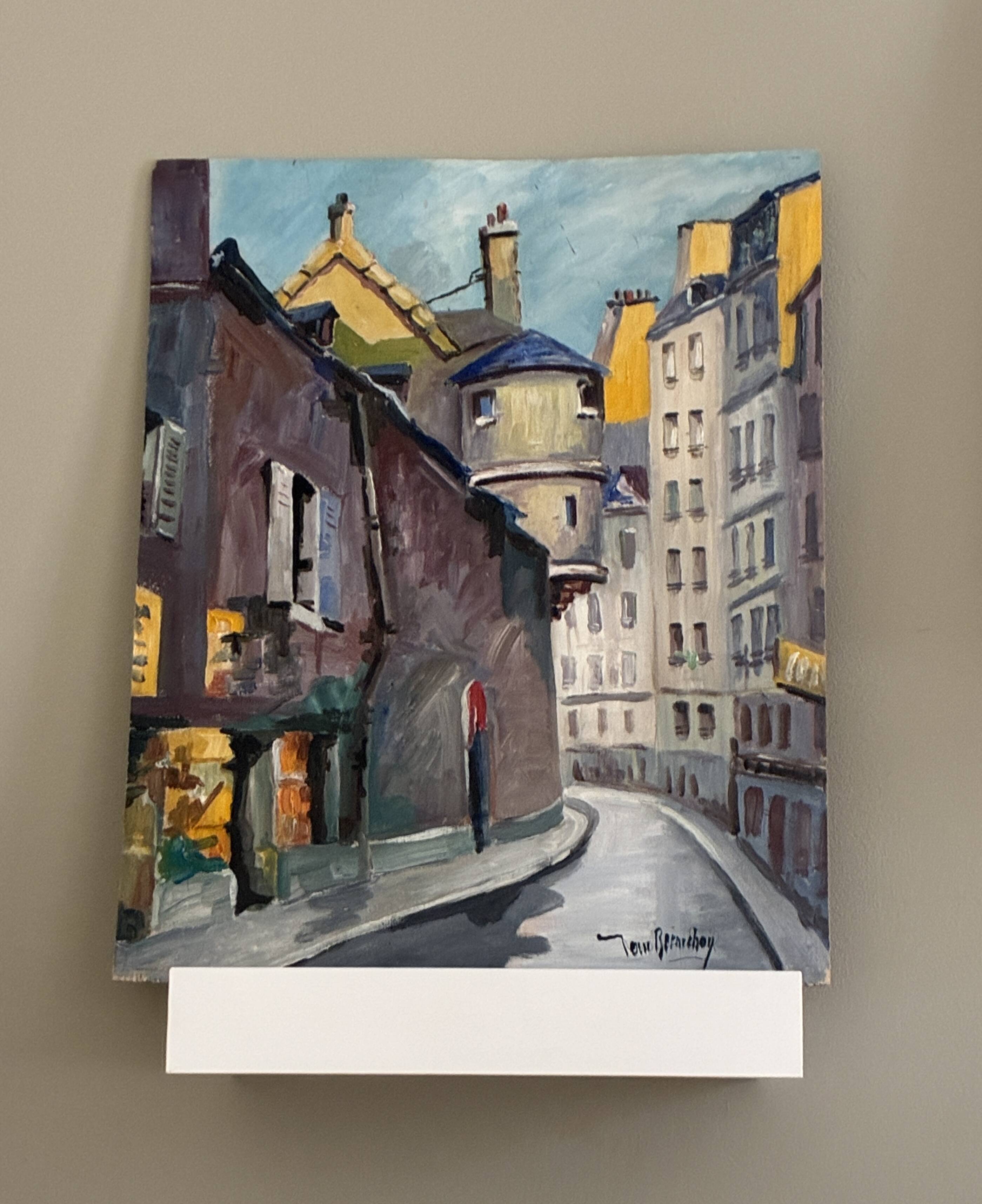 Old painting oil on Isorel "Paris street of the Town Hall"