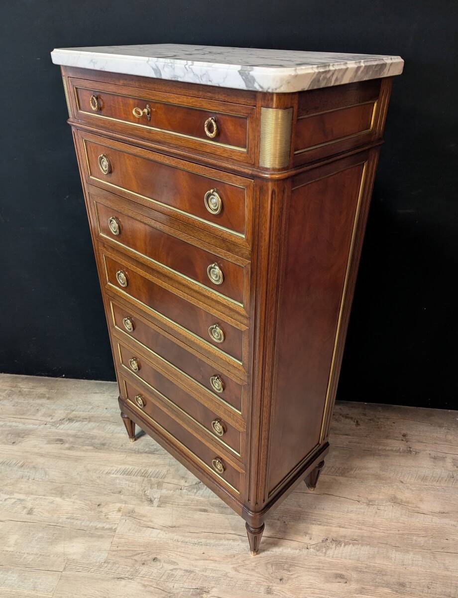 Louis XVI chest of drawers in mahogany with marble