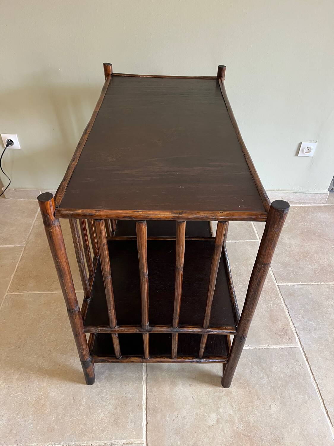 Brown rattan console shelf