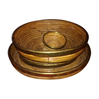 Set of bamboo and brass dishes