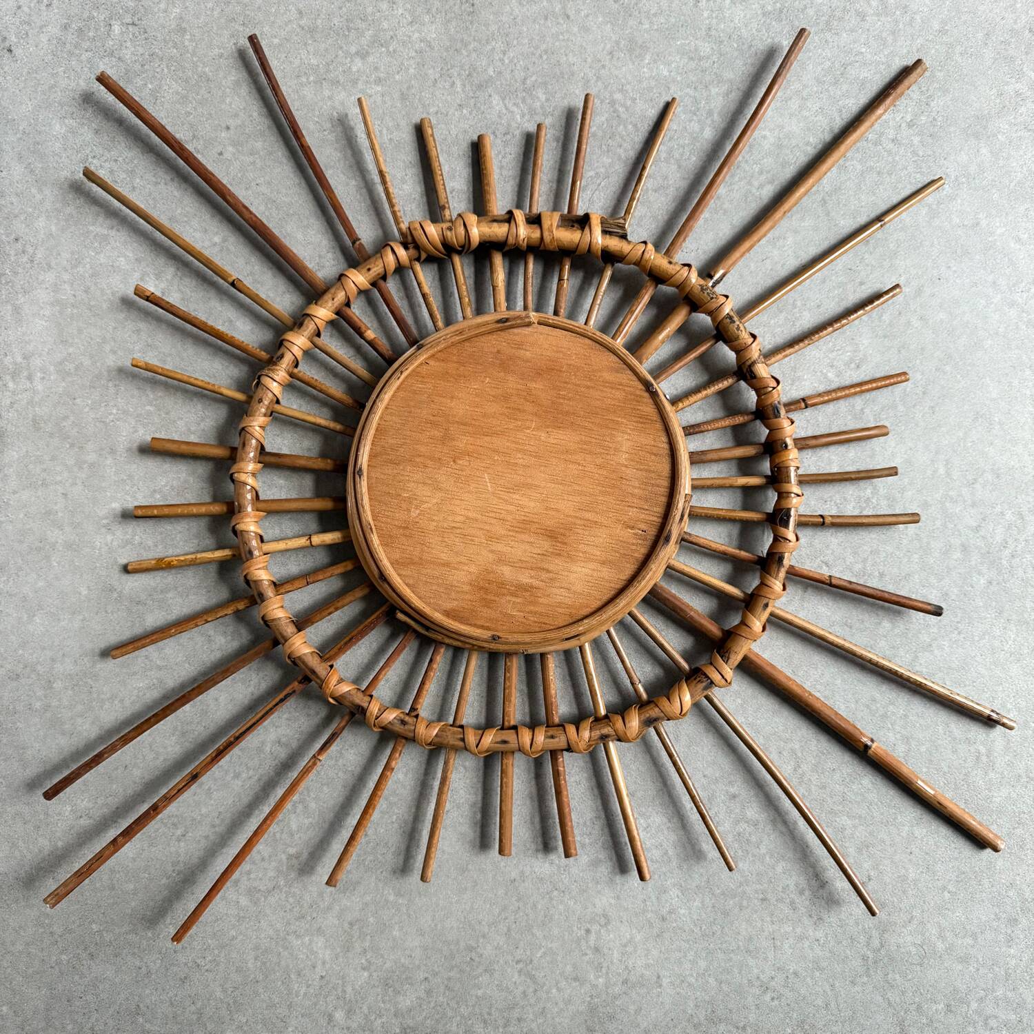 1950s French Artisan Rattan Sun Mirror