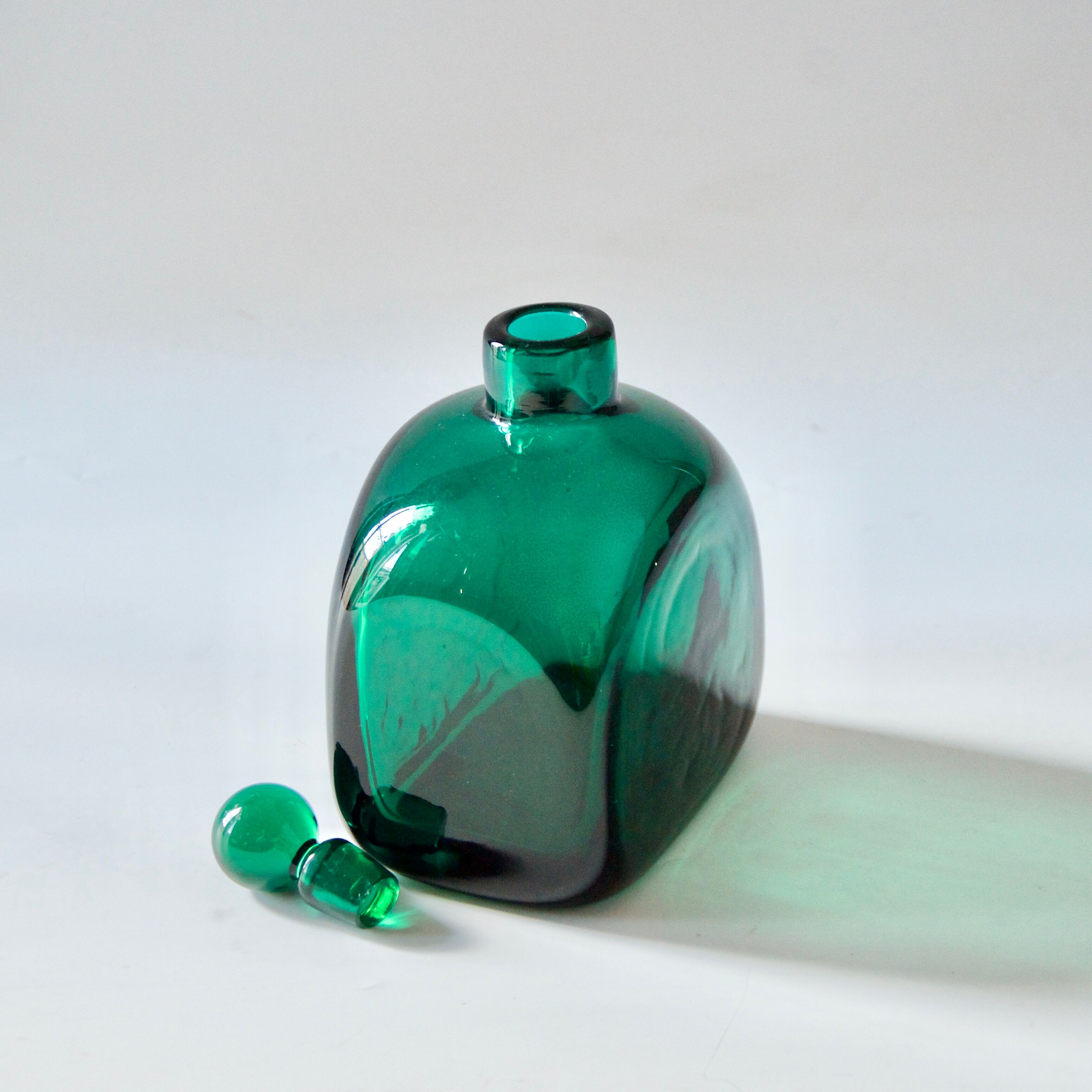 Thick blown glass green carafe years 60