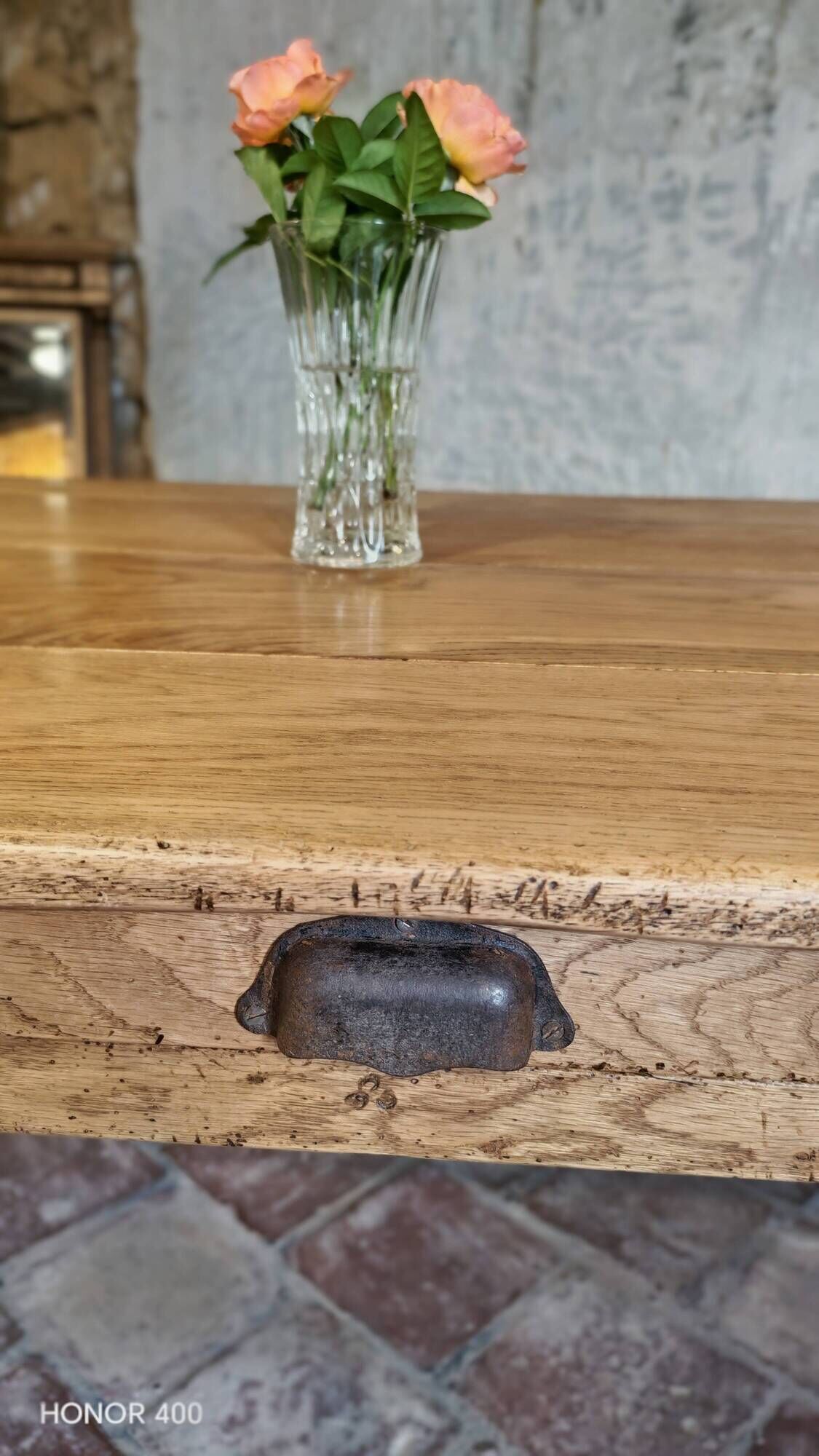 Large authentic farmhouse table made of solid French oak.