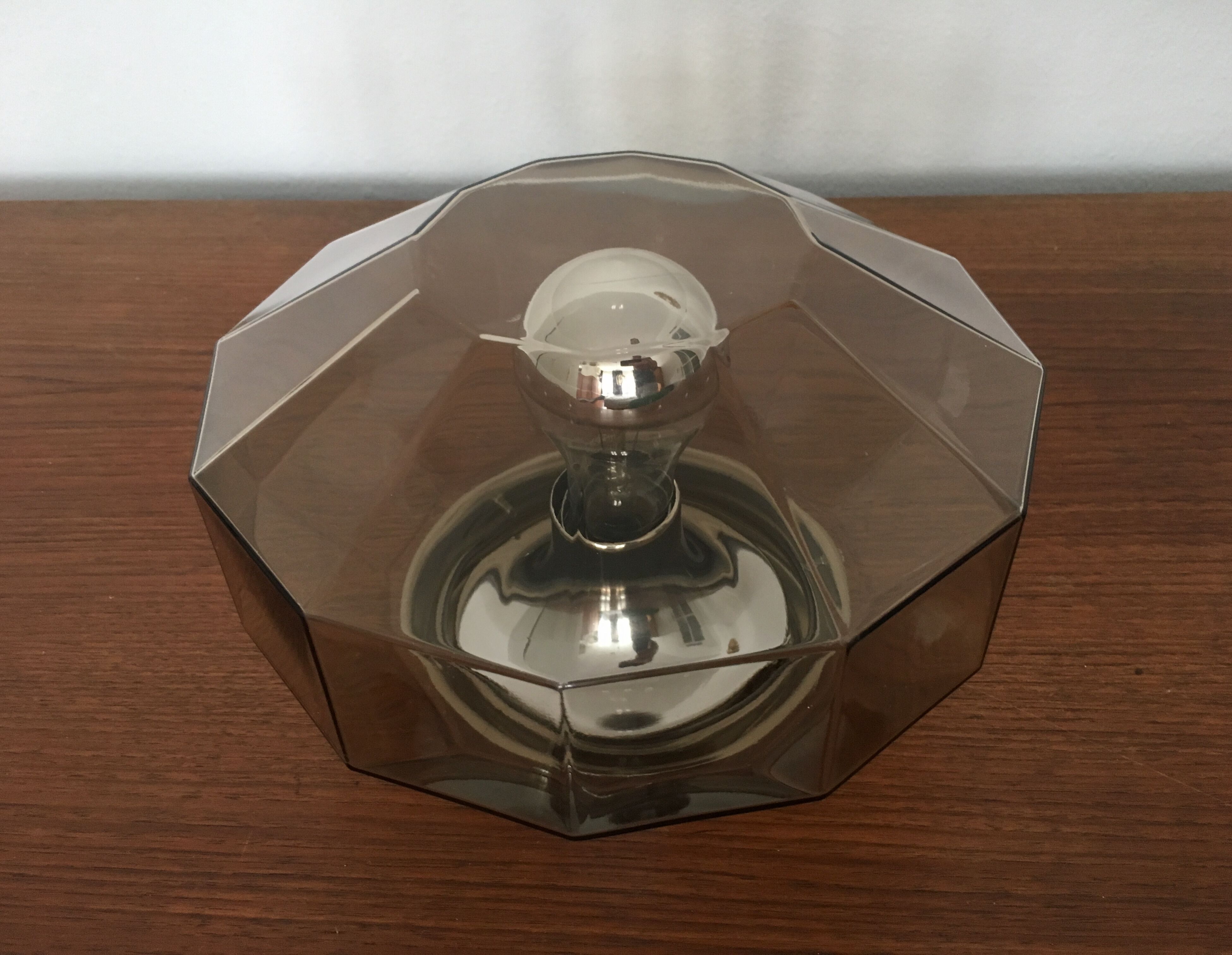 Smoked glass wall lamp or flush light by Hillebrand