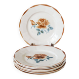 Set of 7 Digoin Sarreguemines flat plates, Fleurs Roses model, 1950