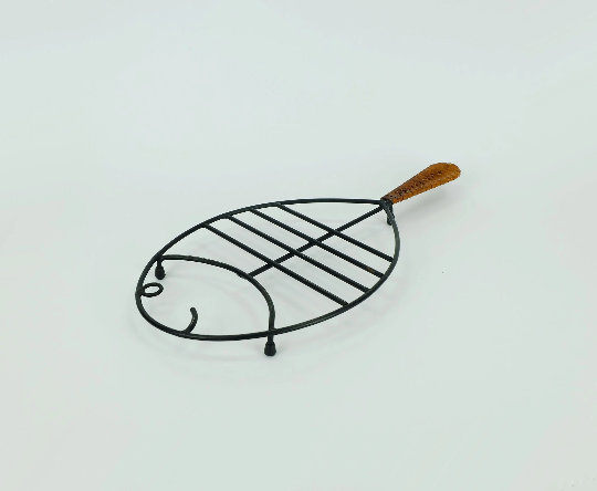 Danish modern leaf-shaped coaster metal and leather 1950s 60s