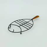 Danish modern leaf-shaped coaster metal and leather 1950s 60s