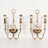 Rare set of Italian crystal 'Swan' wall lights, Italy 1980s