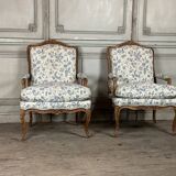 Pair Of Louis XV Queen Armchairs In Carved And “chené” Wood, 18th Century