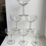 Set of 6 small champagne glasses in crystal engraved 50s