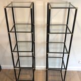 Pair of black lacquered metal and brass shelves. Guy Lefèvre for Maison Jansen. Circa 1970.