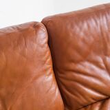 Vintage three-seater leather sofa. Edition by Roche Bobois. France, 70s-80s