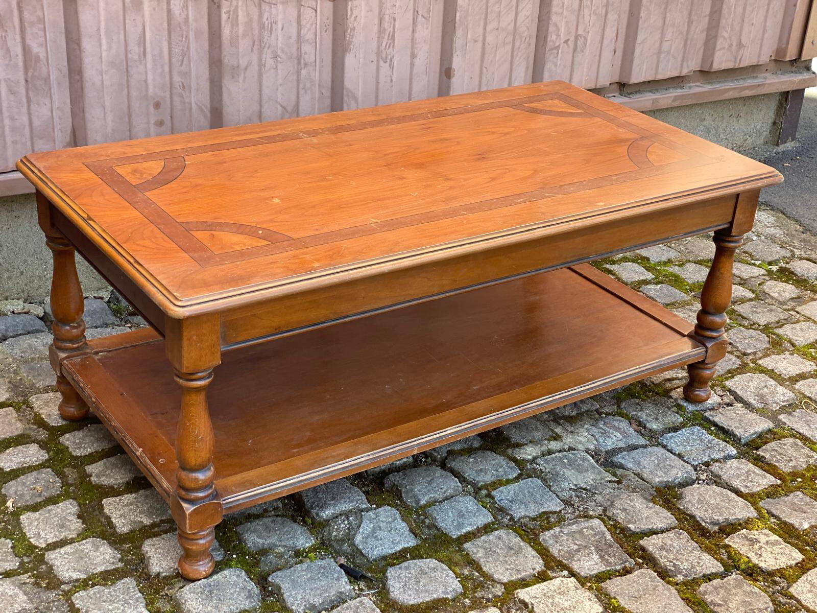 Solid wood and marquetry coffee table, double top, 110cm