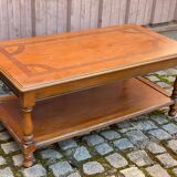 Table basse bois massif et marqueterie double plateau 110cm