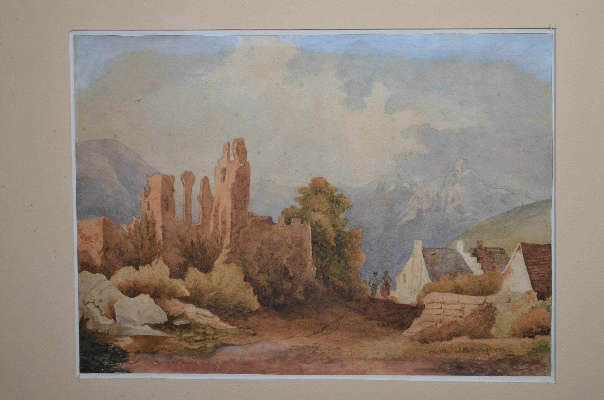 French School of the early 20th century “The Ruins” Watercolor