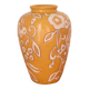 Vase émaux jaune décor fleurs blanc