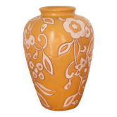 Yellow enamel vase with white flower decoration