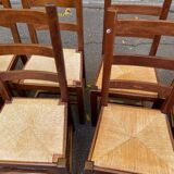 8 solid wood dining chairs with straw seats, farmhouse style