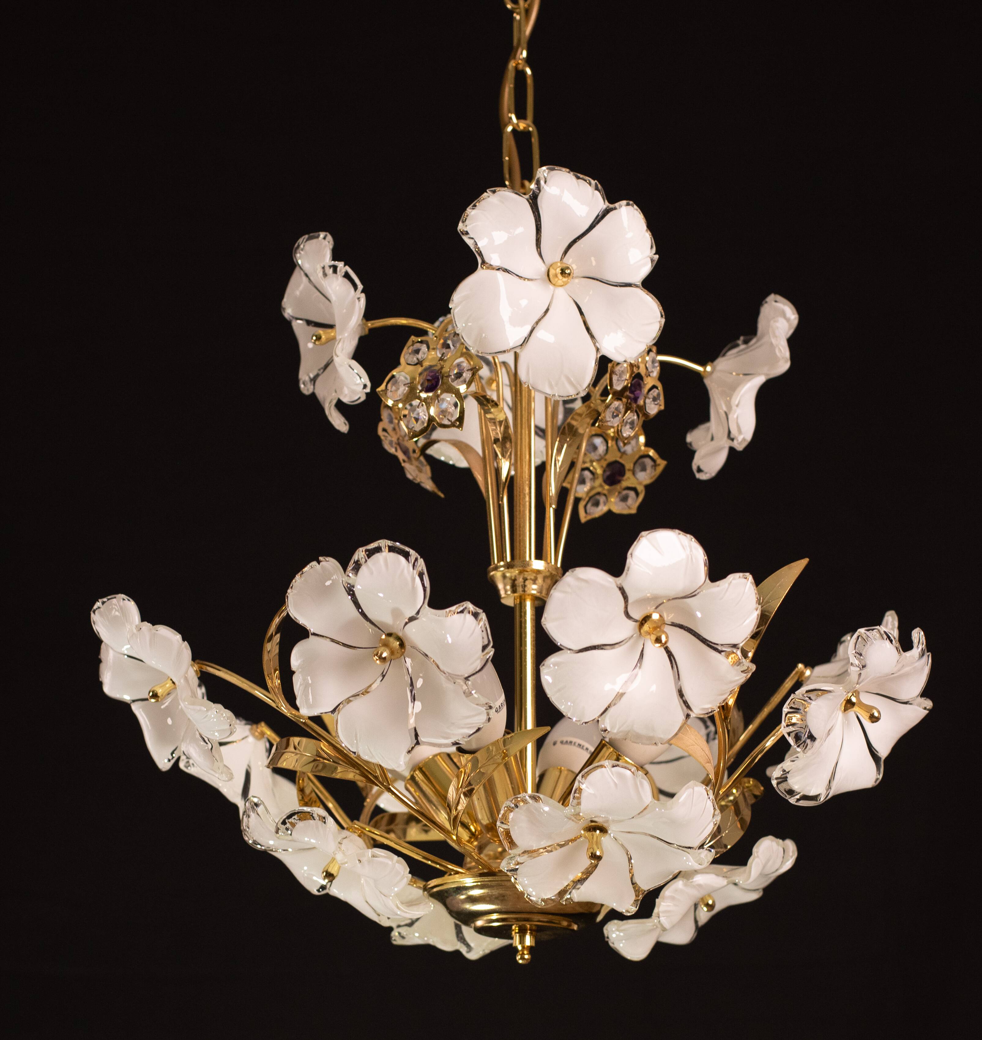 Charming Murano Candlestick White Flowers, 1970