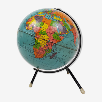 Globe world map terrest in Tole serigraphed tripod tripod taride