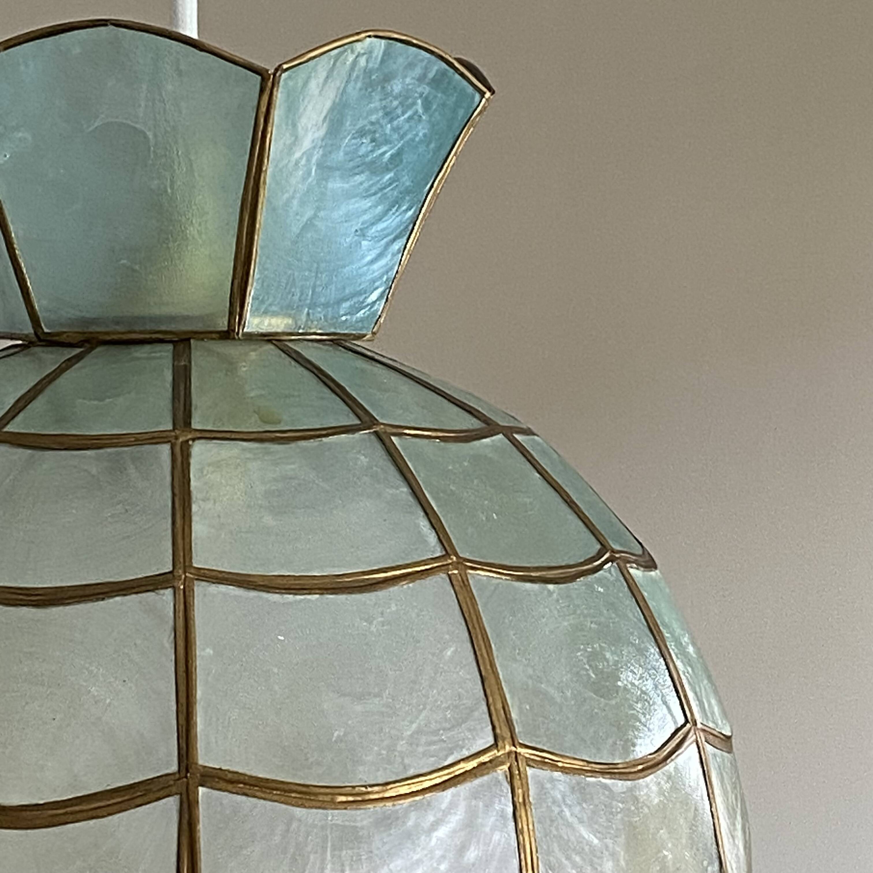 Suspension lampshade in bluish mother-of-pearl 1950