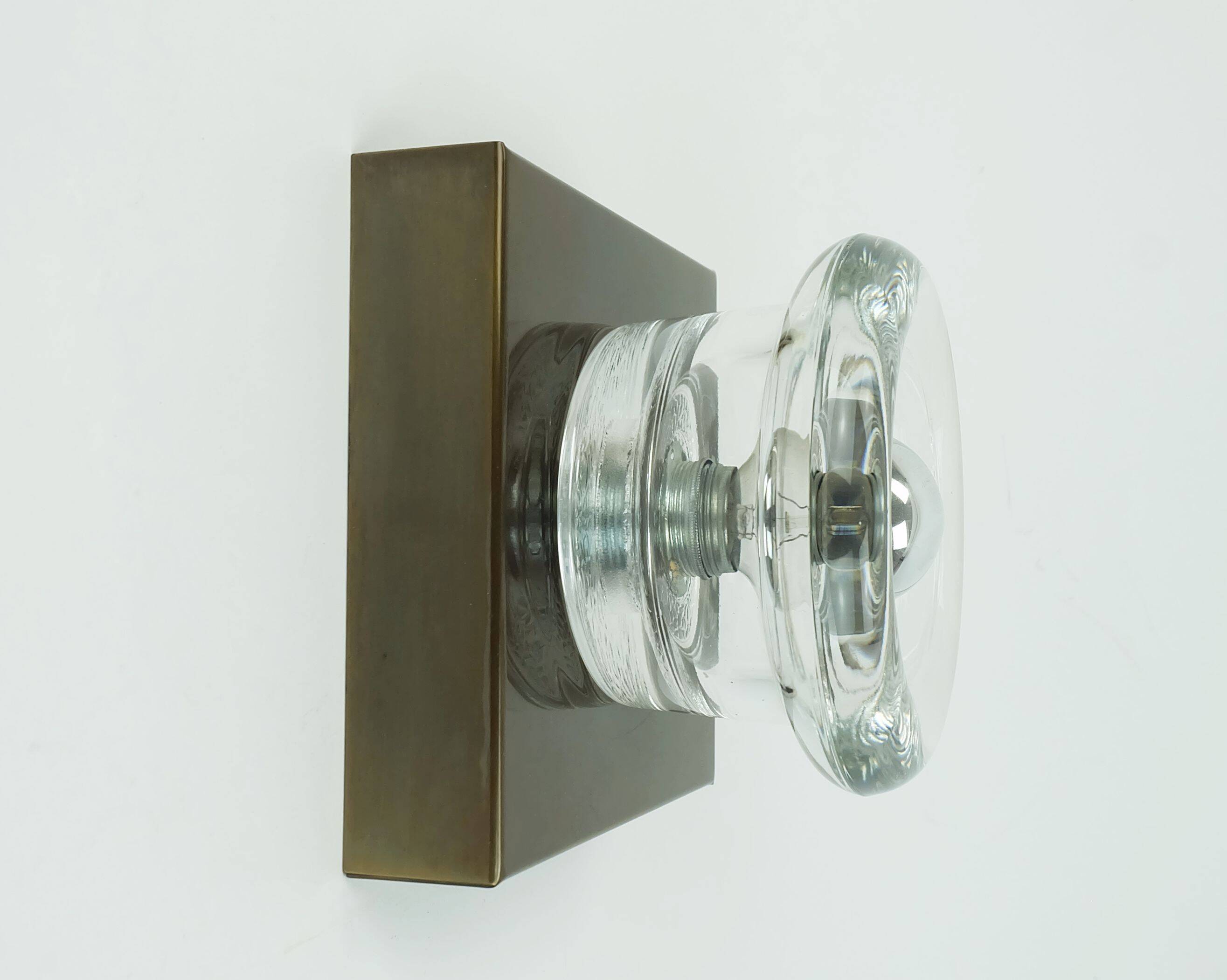 1960s 70s space age sconce by cosack-leuchten metal and thick glass