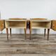 Mid-century nightstands in maple, brass, and glass