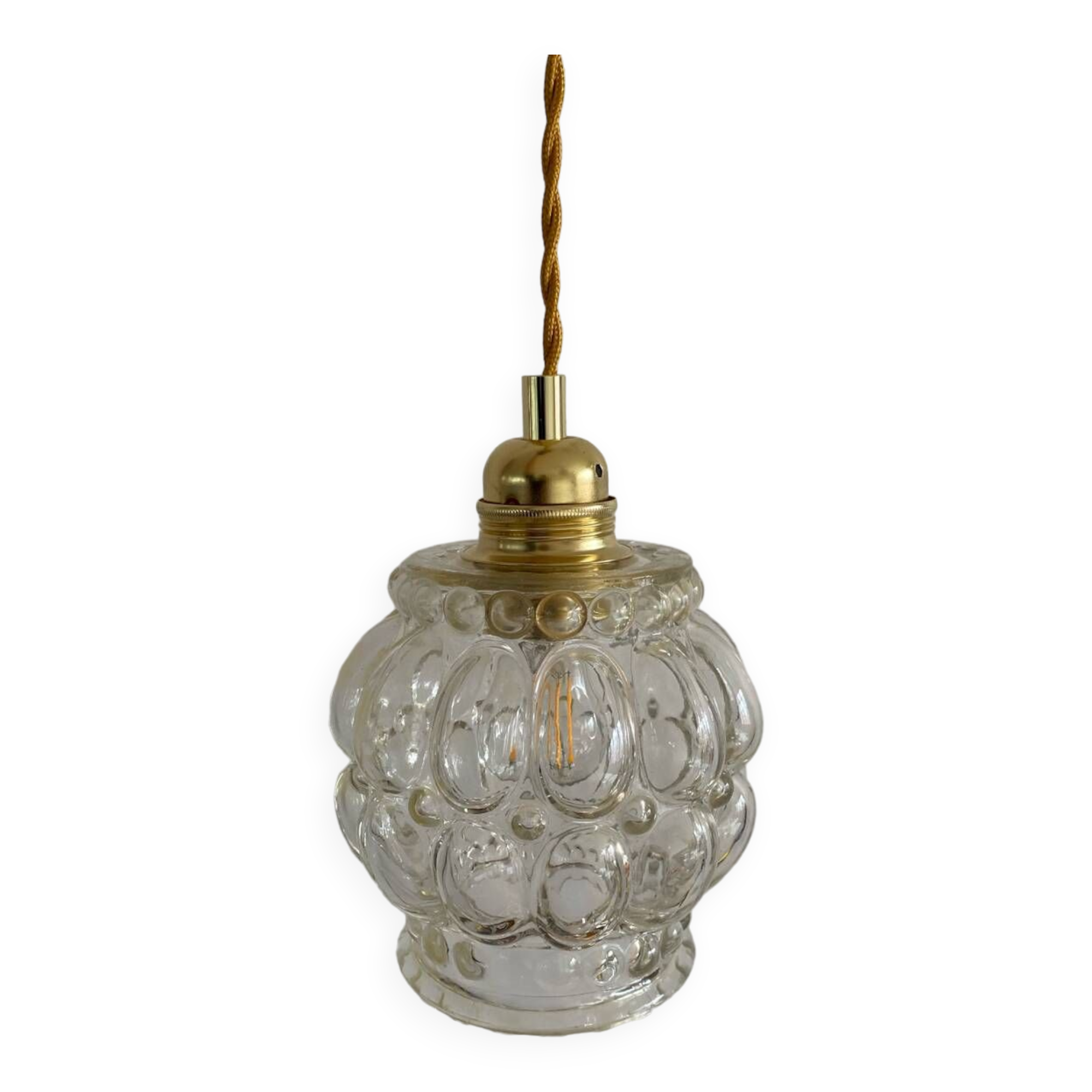 Walking lamp with vintage globe in transparent molded glass