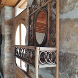 Rattan towel mirror