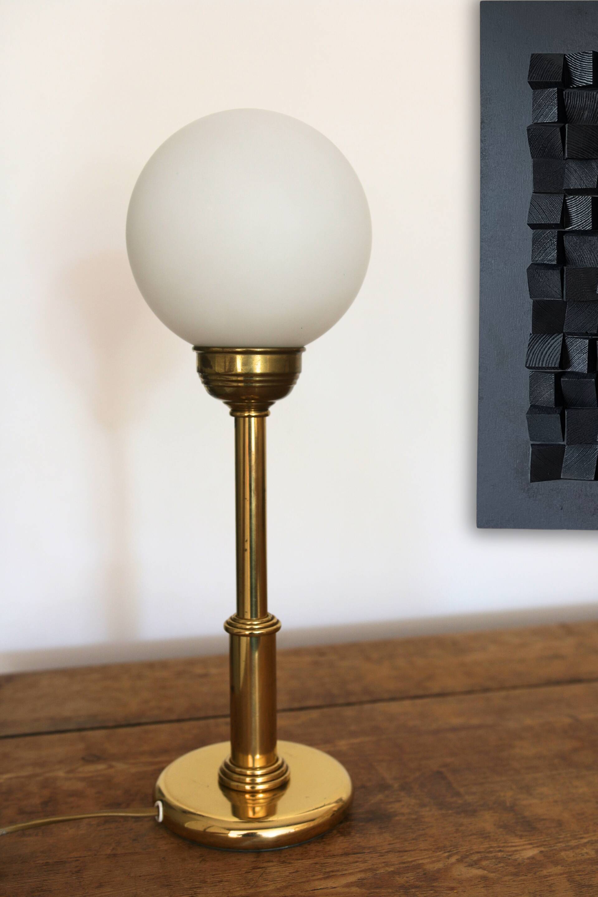 Vintage opaline brass table lamp