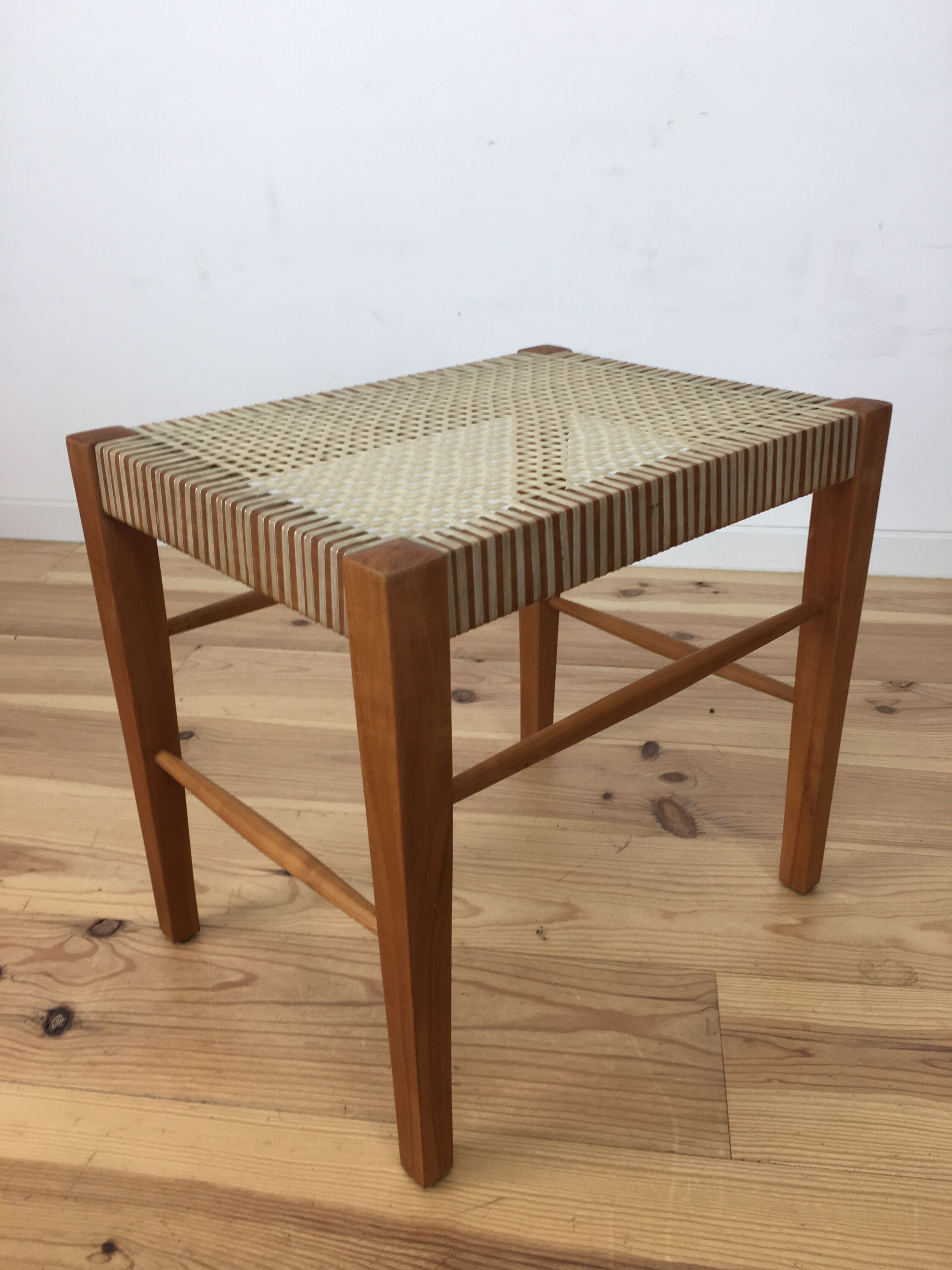 60s modernist stool, canning and wood