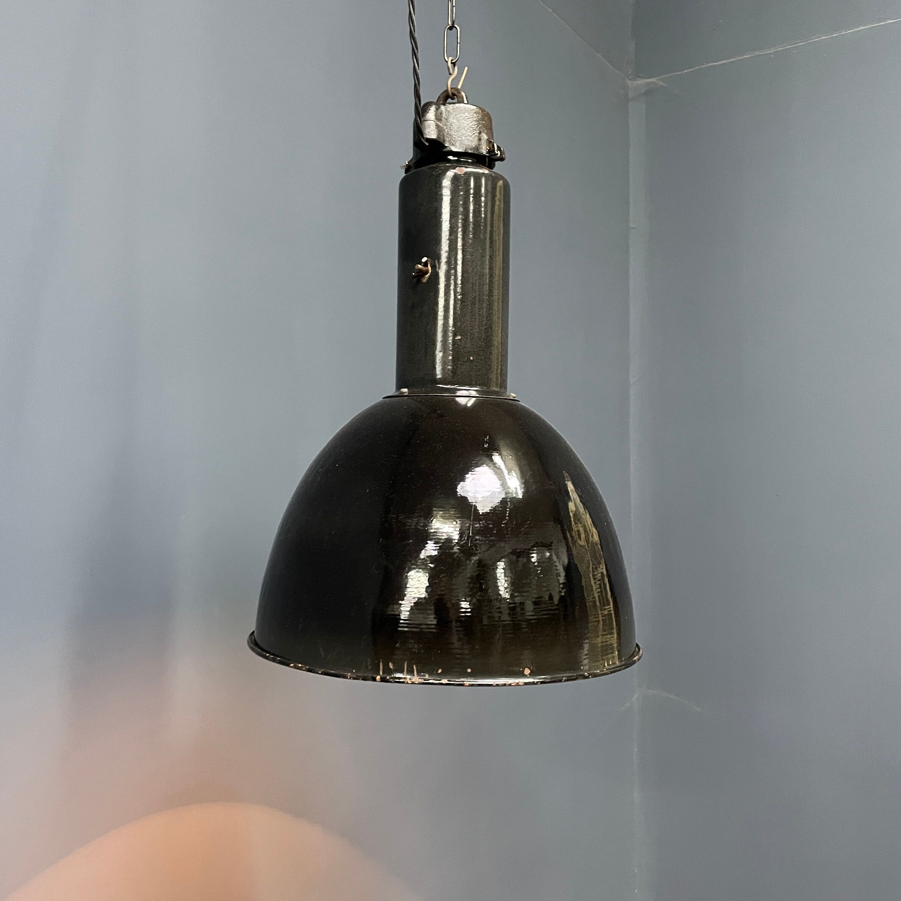 Large black enamel Bauhaus hanging lamp