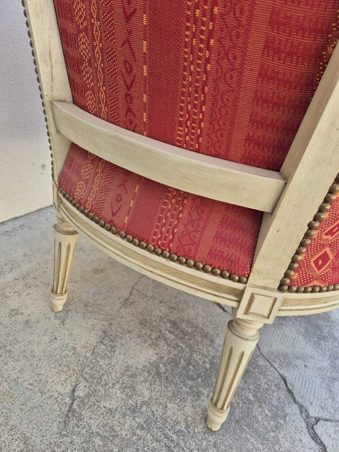 Pair of Louis XVI style bergère armchairs, antique.