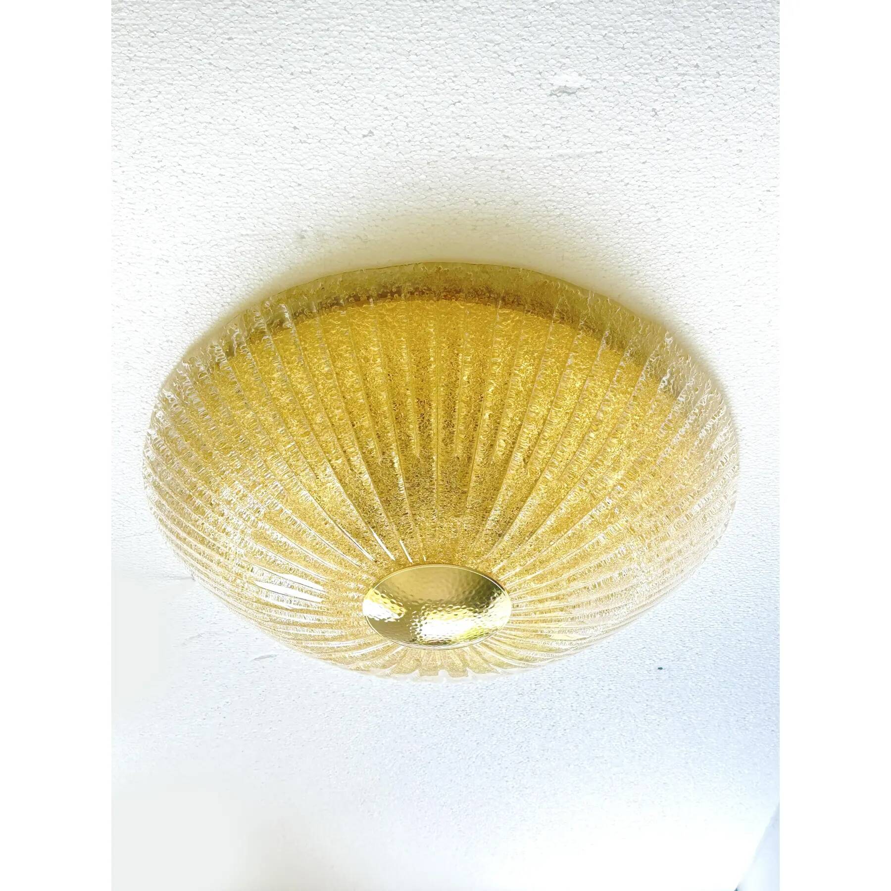 Venetian Lens Amber “Graniglia” Murano Glass Flush Mount