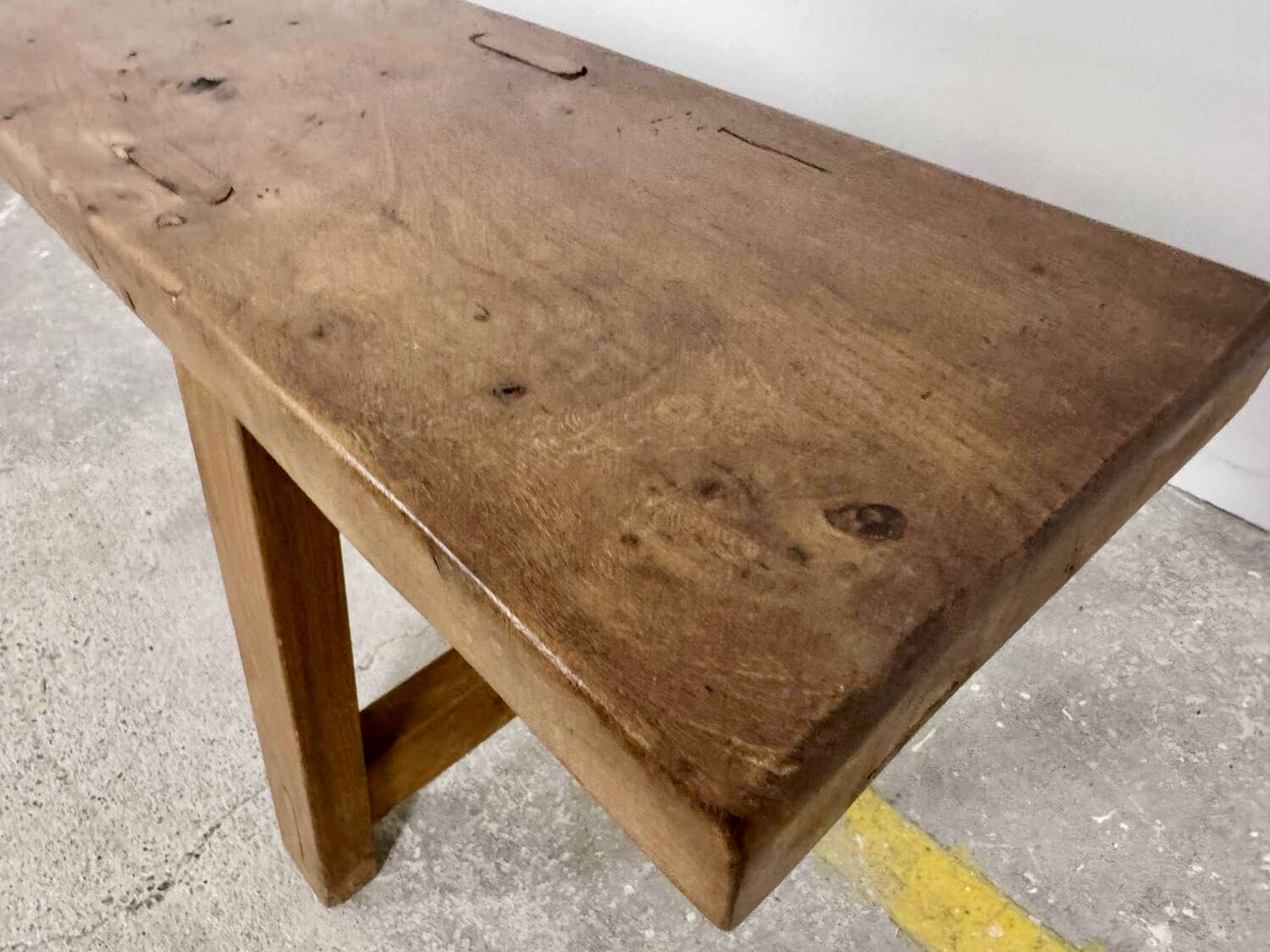 Solid elm bench, 190 cm long, from the 1950s.
