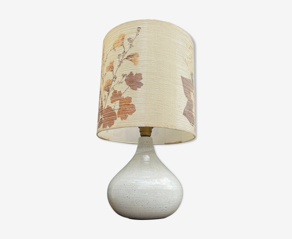 Lampe vintage en gré émaillé et abat jour herbier