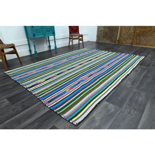 1970s Vintage Turkish Oushak Handmade Wool Cotton Green Area Rug 196x271