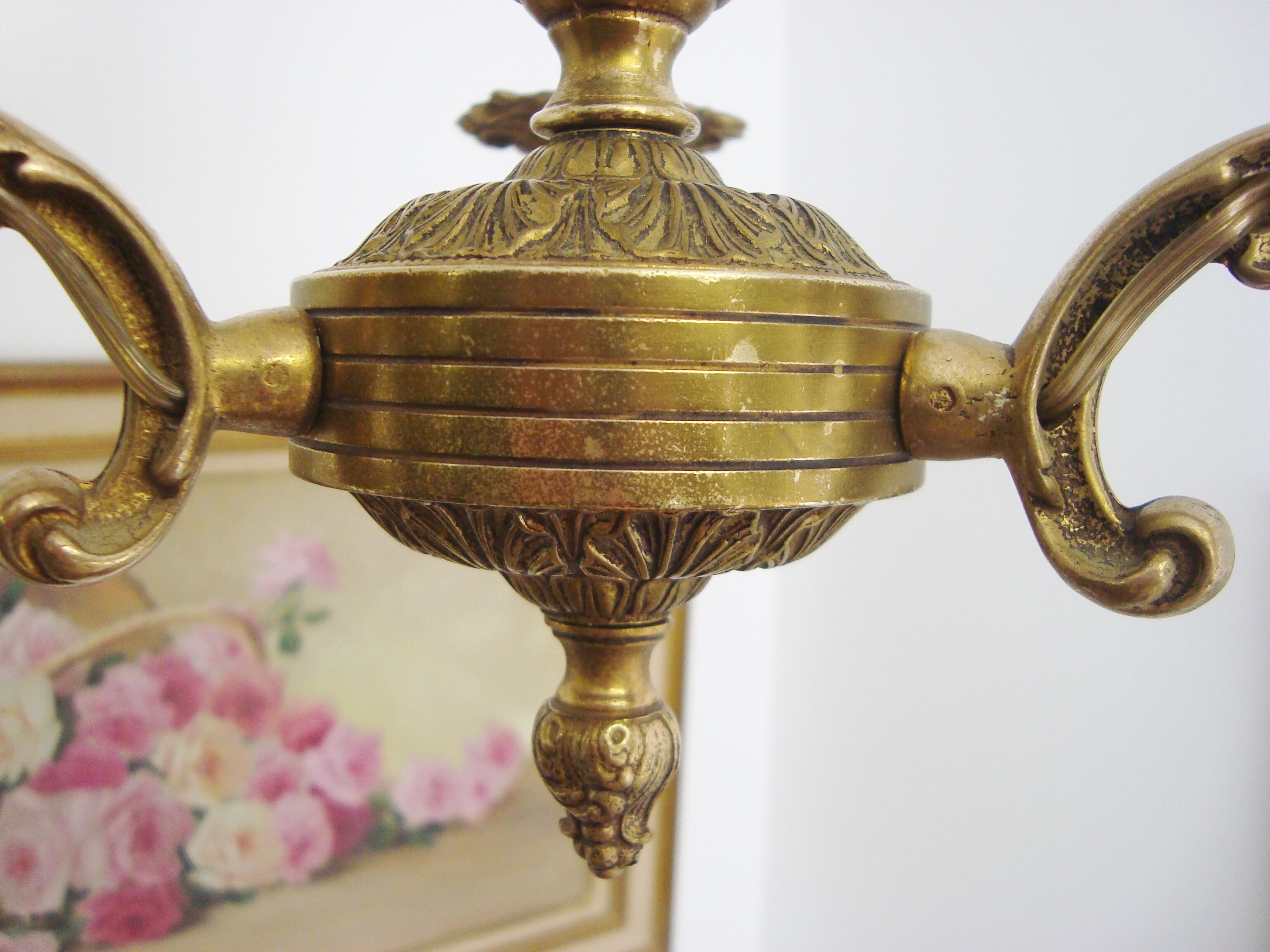 Lustre vintage avec trois abat-jours fait main en tissu