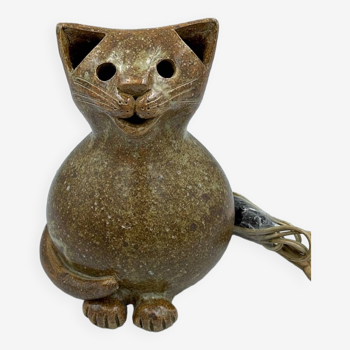 Pottery cat bedside lamp in sandstone by Alain Blanchard