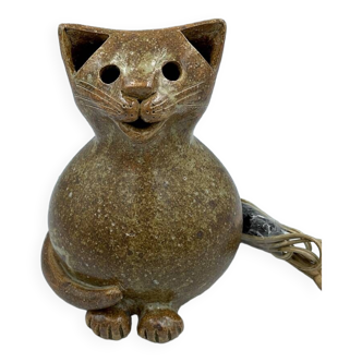 Lampe de chevet chat poterie en grès de Alain Blanchard