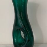Vase vert en verre à creux hauteur 29 cm