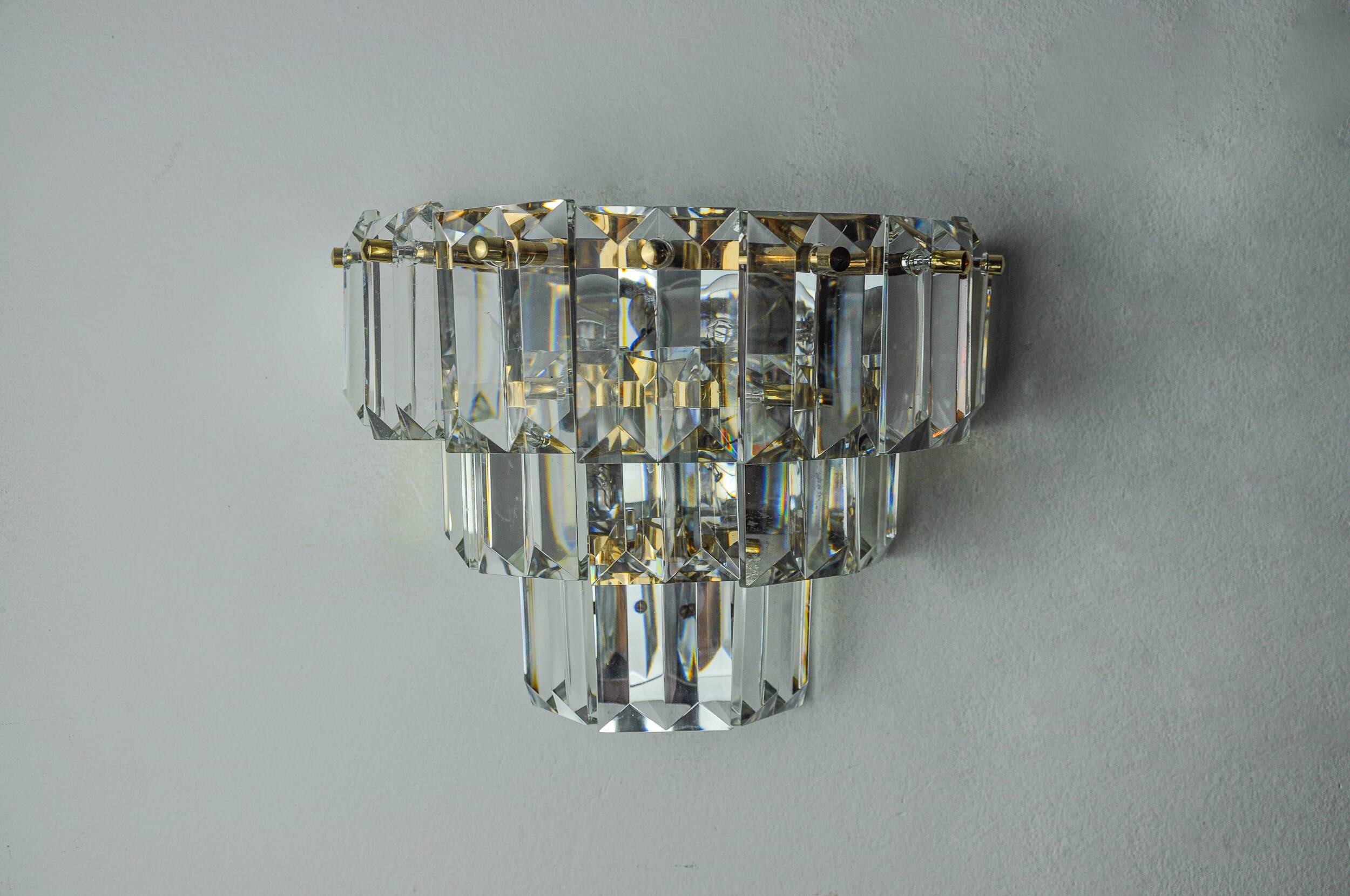 Kinkeldey wall light, cut crystals, 3 levels, Germany, 1970